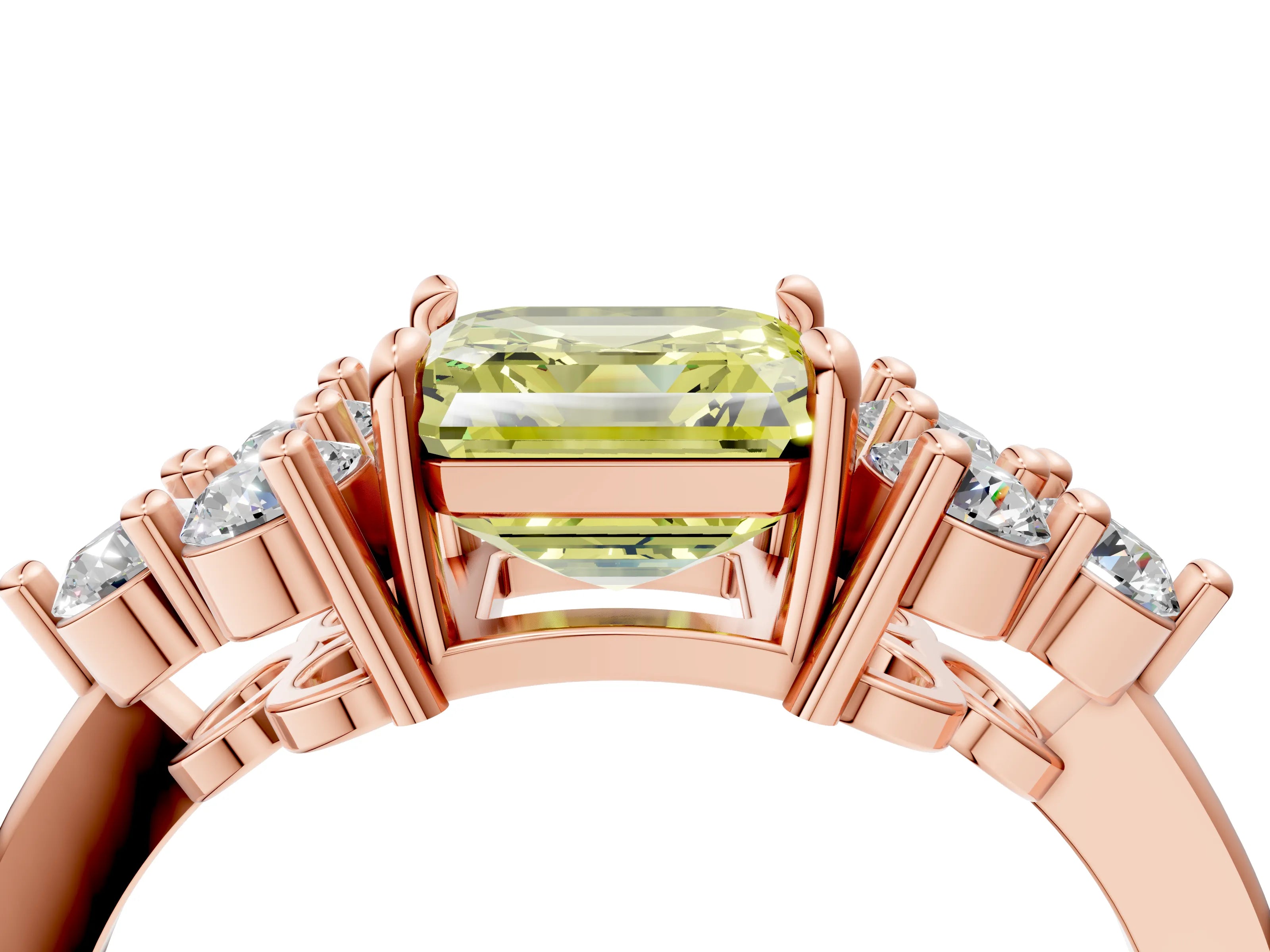 Rose gold Fancy Yellow Asscher Cut Brilliant Diamond Cluster Accent Solitaire Ring with Prong Setting_4