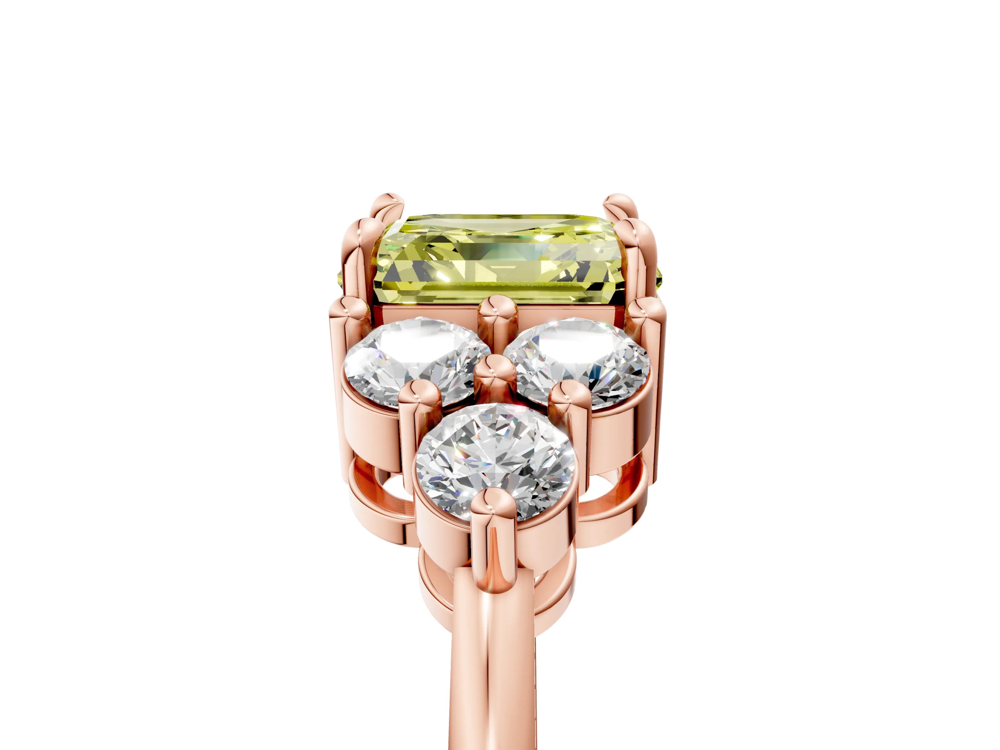 Rose gold Fancy Yellow Asscher Cut Brilliant Diamond Cluster Accent Solitaire Ring with Prong Setting_5