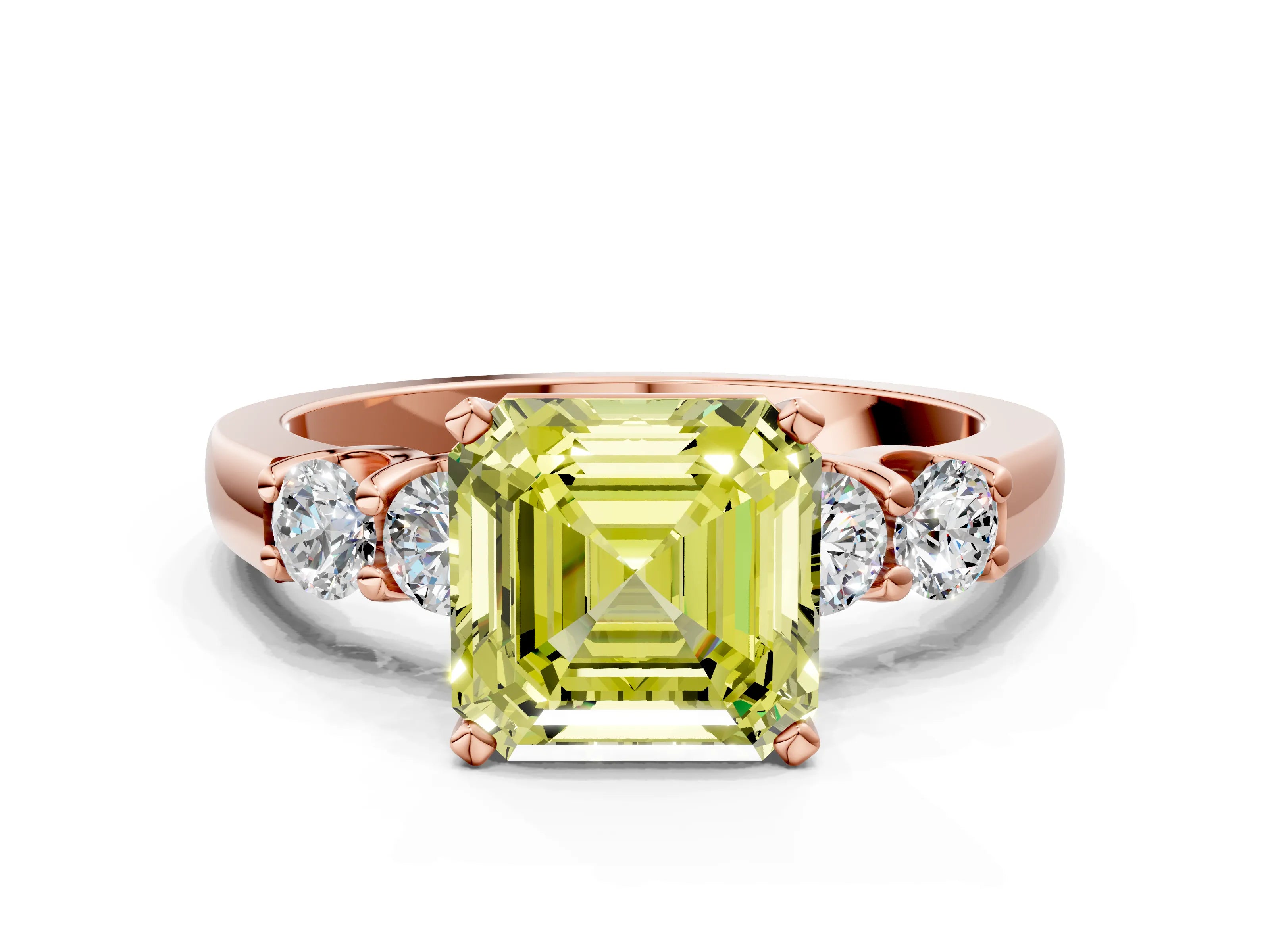 Rose gold Fancy Yellow Asscher Cut Brilliant Diamond Five-Stone Engagement Ring with Prong Setting on a Classic Band_3