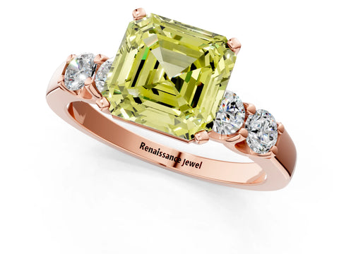Rose gold Fancy Yellow Asscher Cut Brilliant Diamond Five-Stone Engagement Ring with Prong Setting on a Classic Band_4