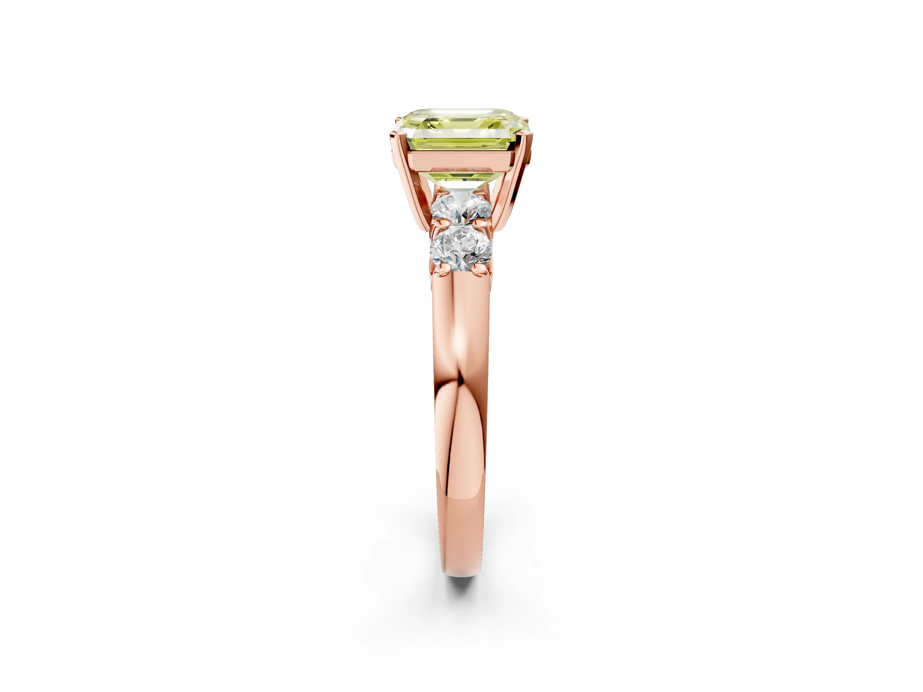 Rose gold Fancy Yellow Asscher Cut Brilliant Diamond Five-Stone Engagement Ring with Prong Setting on a Classic Band_5