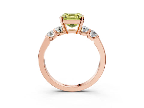 Rose gold Fancy Yellow Asscher Cut Brilliant Diamond Five-Stone Engagement Ring with Prong Setting on a Classic Band_6