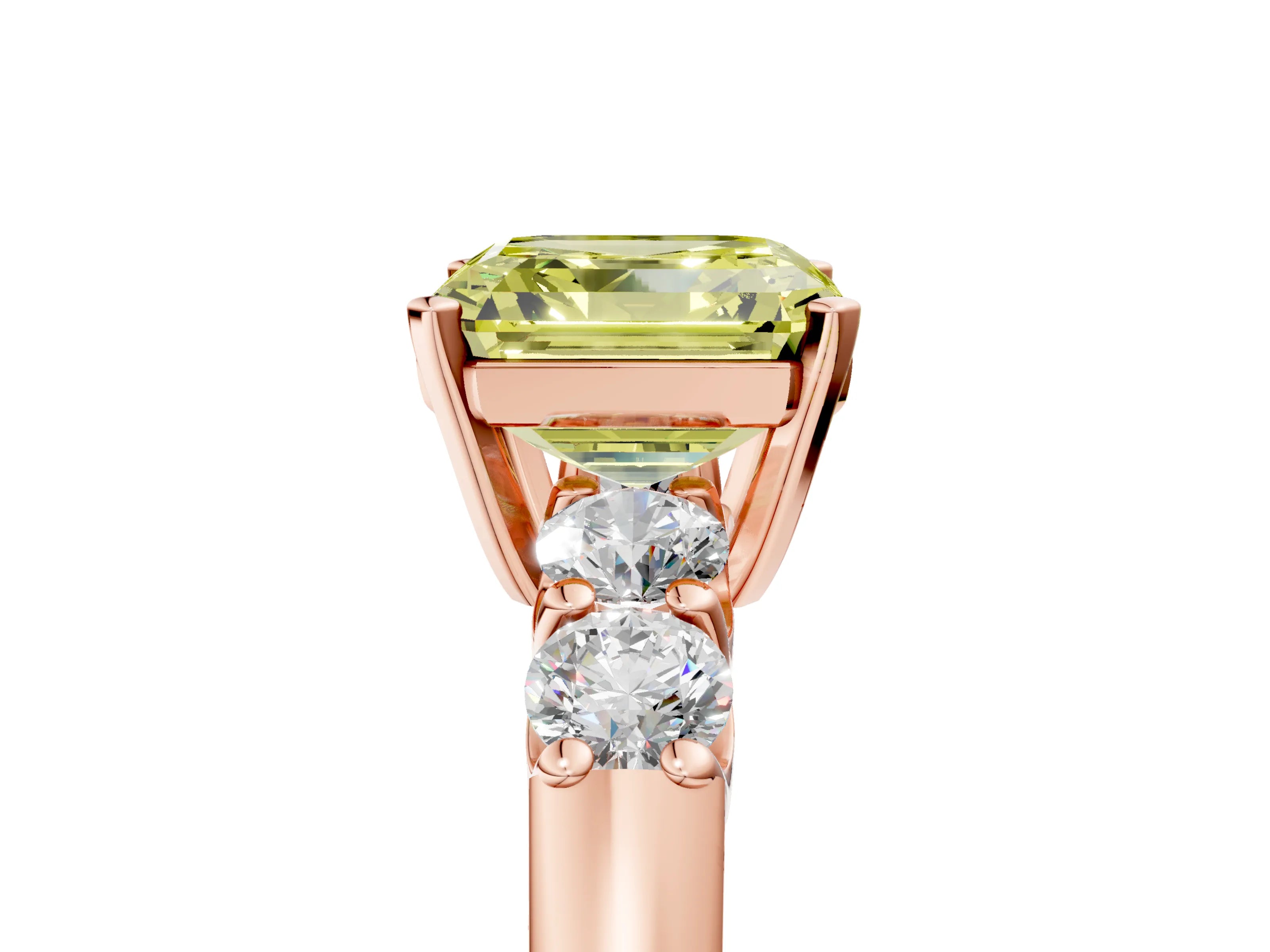 Rose gold Fancy Yellow Asscher Cut Brilliant Diamond Five-Stone Engagement Ring with Prong Setting on a Classic Band_8