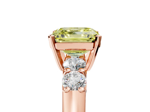 Rose gold Fancy Yellow Asscher Cut Brilliant Diamond Five-Stone Engagement Ring with Prong Setting on a Classic Band_8