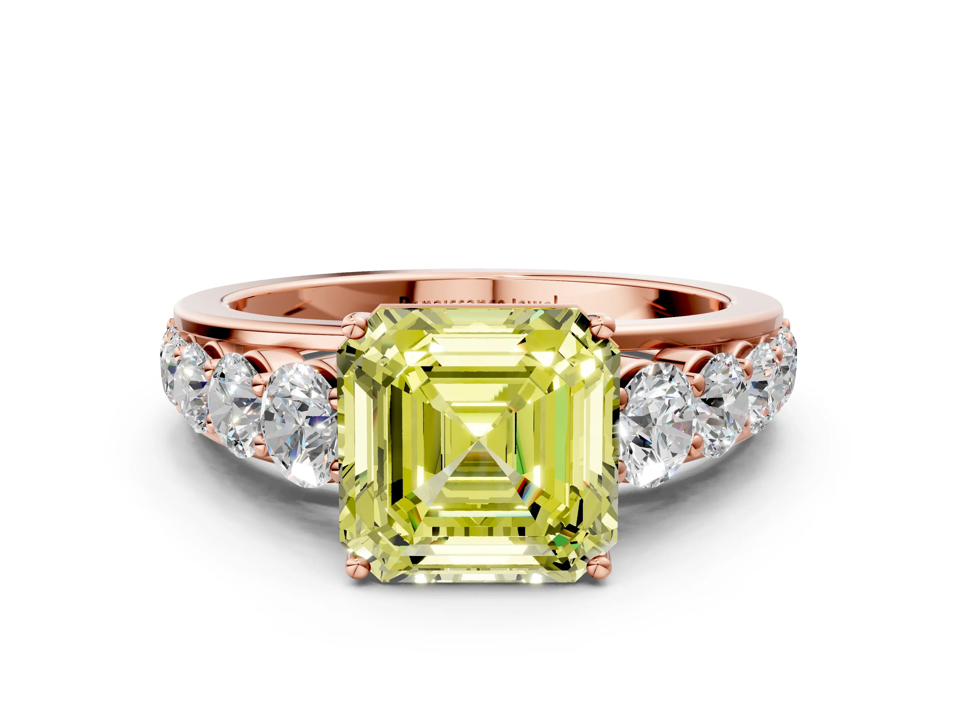 Rose gold Fancy Yellow Asscher Cut Brilliant Diamond Pavé Band with Six-Prong Setting