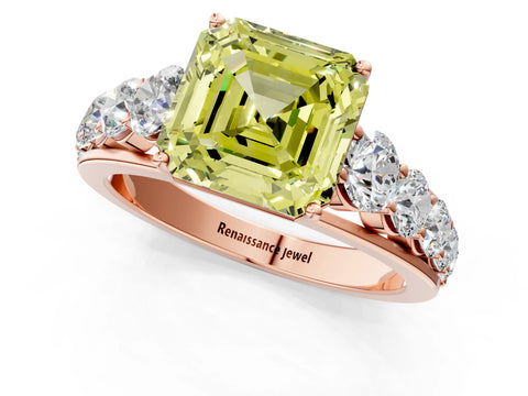 Rose gold Fancy Yellow Asscher Cut Brilliant Diamond Pavé Band with Six-Prong Setting_1