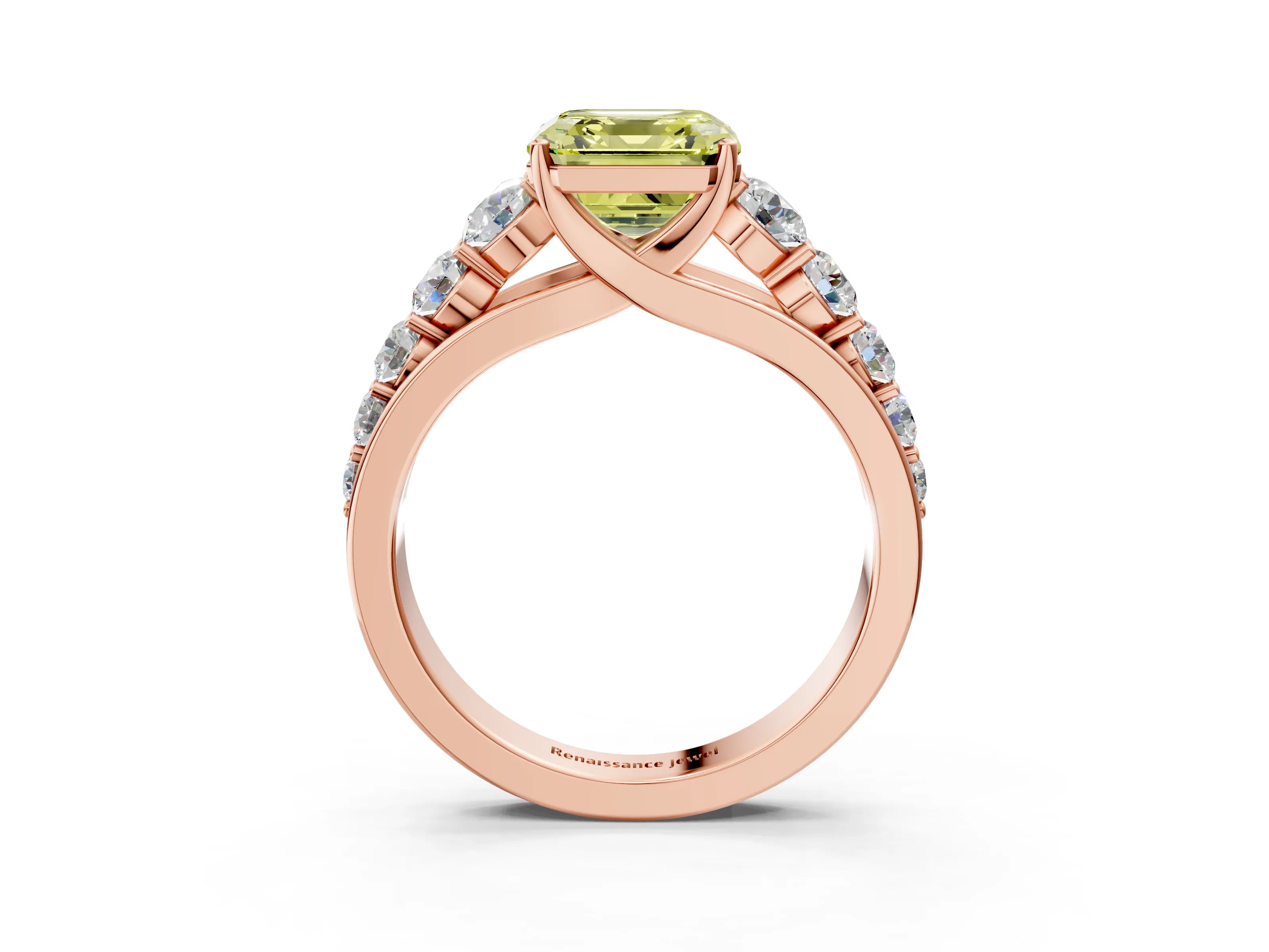 Rose gold Fancy Yellow Asscher Cut Brilliant Diamond Pavé Band with Six-Prong Setting_3