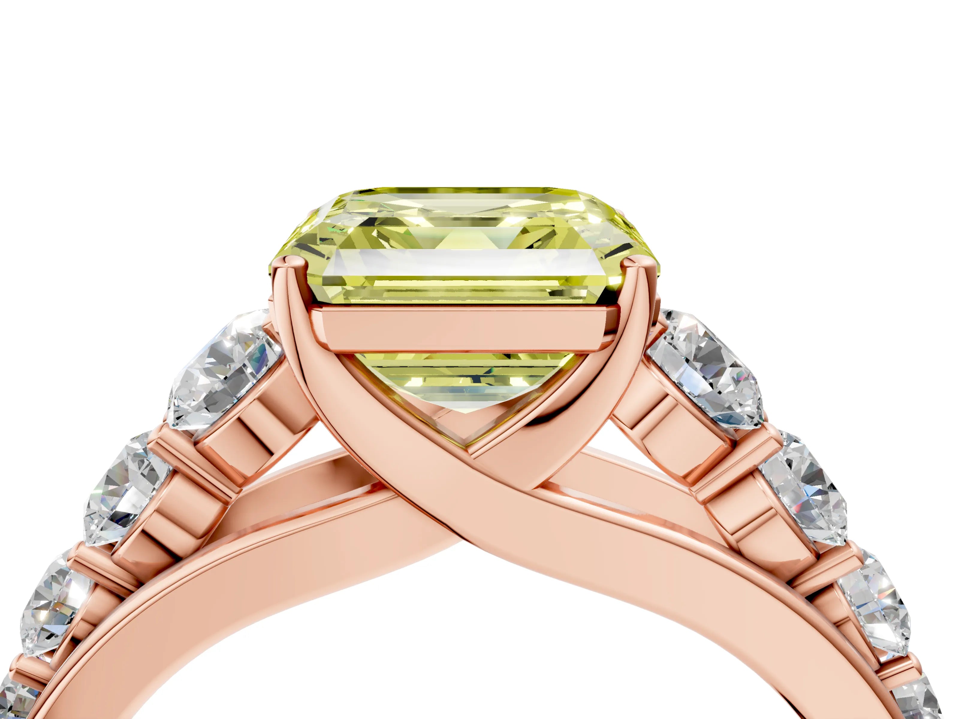 Rose gold Fancy Yellow Asscher Cut Brilliant Diamond Pavé Band with Six-Prong Setting_4