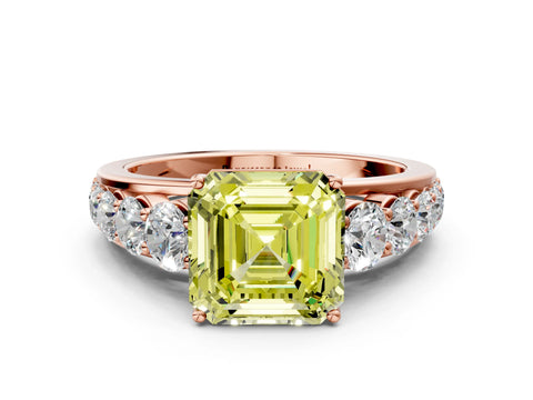 Rose gold Fancy Yellow Asscher Cut Brilliant Diamond Pavé Band with Six-Prong Setting