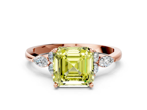 Rose gold Fancy Yellow Asscher Cut Brilliant Diamond Solitaire Ring with Pear Side Stones and Four-Prong Setting_3