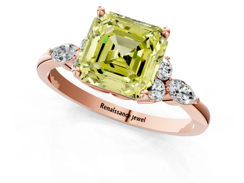 Rose gold Fancy Yellow Asscher Cut Brilliant Diamond Solitaire Ring with Pear Side Stones and Four-Prong Setting_4