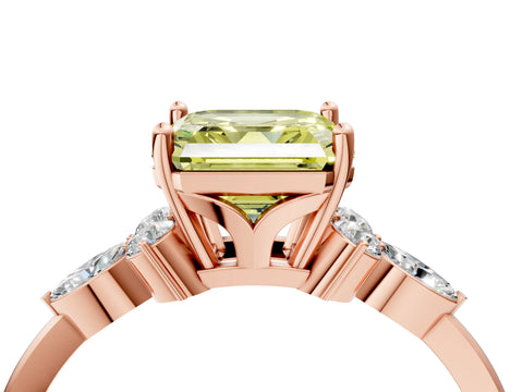Rose gold Fancy Yellow Asscher Cut Brilliant Diamond Solitaire Ring with Pear Side Stones and Four-Prong Setting_7