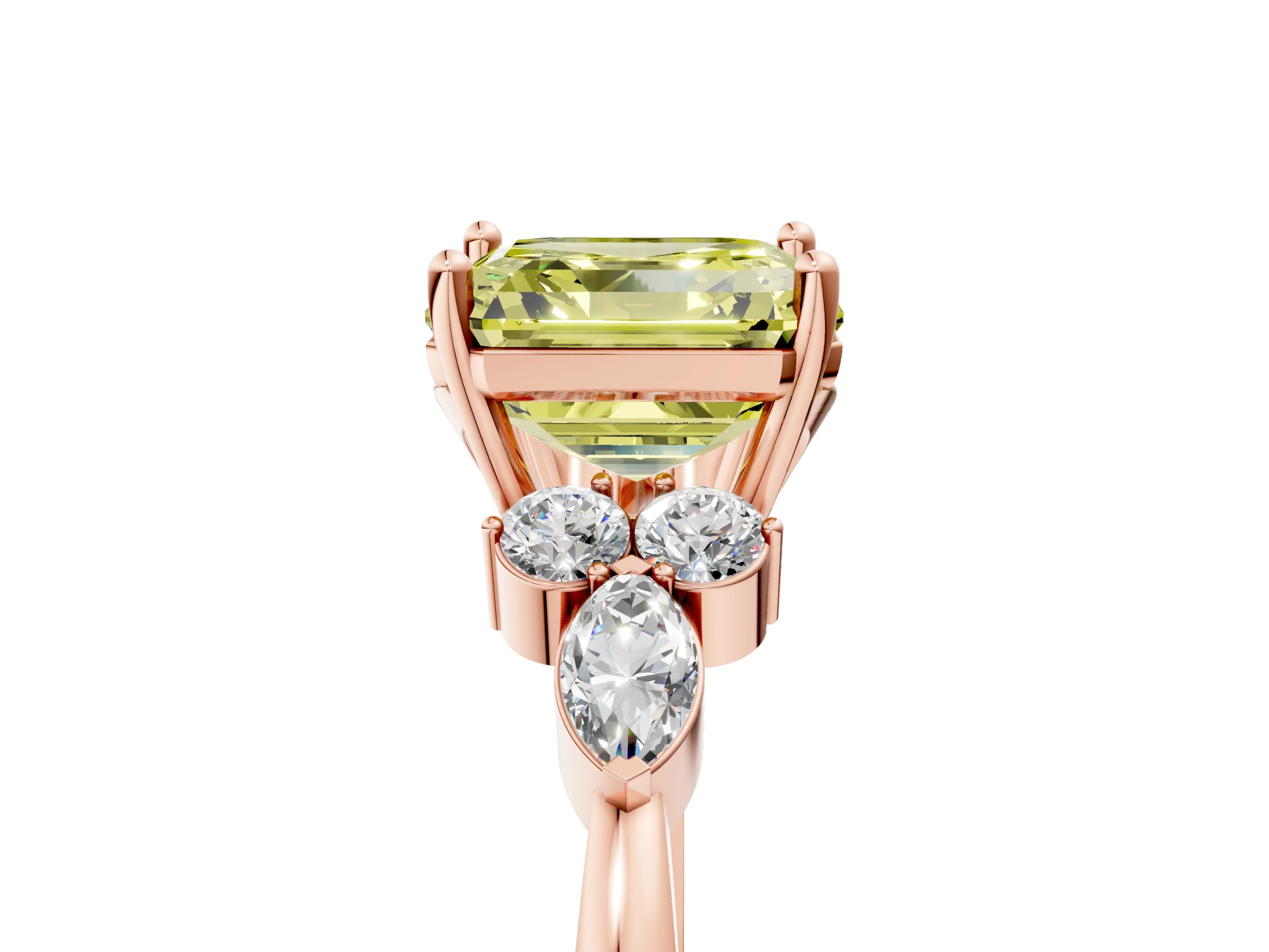 Rose gold Fancy Yellow Asscher Cut Brilliant Diamond Solitaire Ring with Pear Side Stones and Four-Prong Setting_8