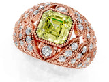 Rose gold Fancy Yellow Asscher Cut Brilliant Halo Pave Diamond Milgrain Ring_1
