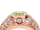 Rose gold Fancy Yellow Asscher Cut Brilliant Halo Pave Diamond Milgrain Ring_4