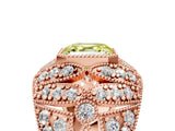 Rose gold Fancy Yellow Asscher Cut Brilliant Halo Pave Diamond Milgrain Ring_5