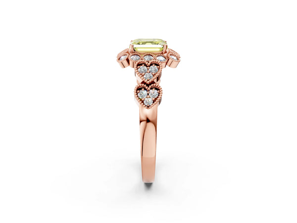 Rose Gold Asscher Cut Milgrain Halo Engagement Ring Setting for Fancy Yellow Center