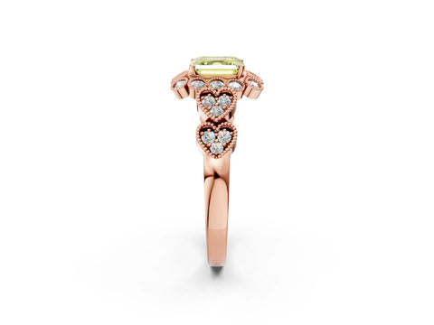 Rose gold Fancy Yellow Asscher Cut Brilliant Milgrain Pave Heart Band Solitaire Ring_2
