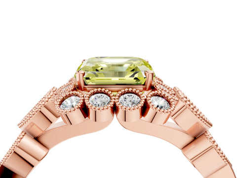Rose gold Fancy Yellow Asscher Cut Brilliant Milgrain Pave Heart Band Solitaire Ring_4