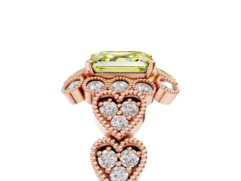 Rose gold Fancy Yellow Asscher Cut Brilliant Milgrain Pave Heart Band Solitaire Ring_5