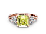 Rose gold Fancy Yellow Asscher Cut Brilliant Three-Stone Diamond Ring with Pavé Band and Four-Prong Setting_3