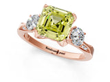 Rose gold Fancy Yellow Asscher Cut Brilliant Three-Stone Diamond Ring with Pavé Band and Four-Prong Setting_4