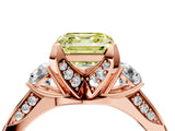 Rose gold Fancy Yellow Asscher Cut Brilliant Three-Stone Diamond Ring with Pavé Band and Four-Prong Setting_7