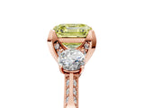 Rose gold Fancy Yellow Asscher Cut Brilliant Three-Stone Diamond Ring with Pavé Band and Four-Prong Setting_8
