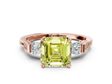 Rose gold Fancy Yellow Asscher Cut Brilliant Three-Stone Pave Band with Four-Prong Setting