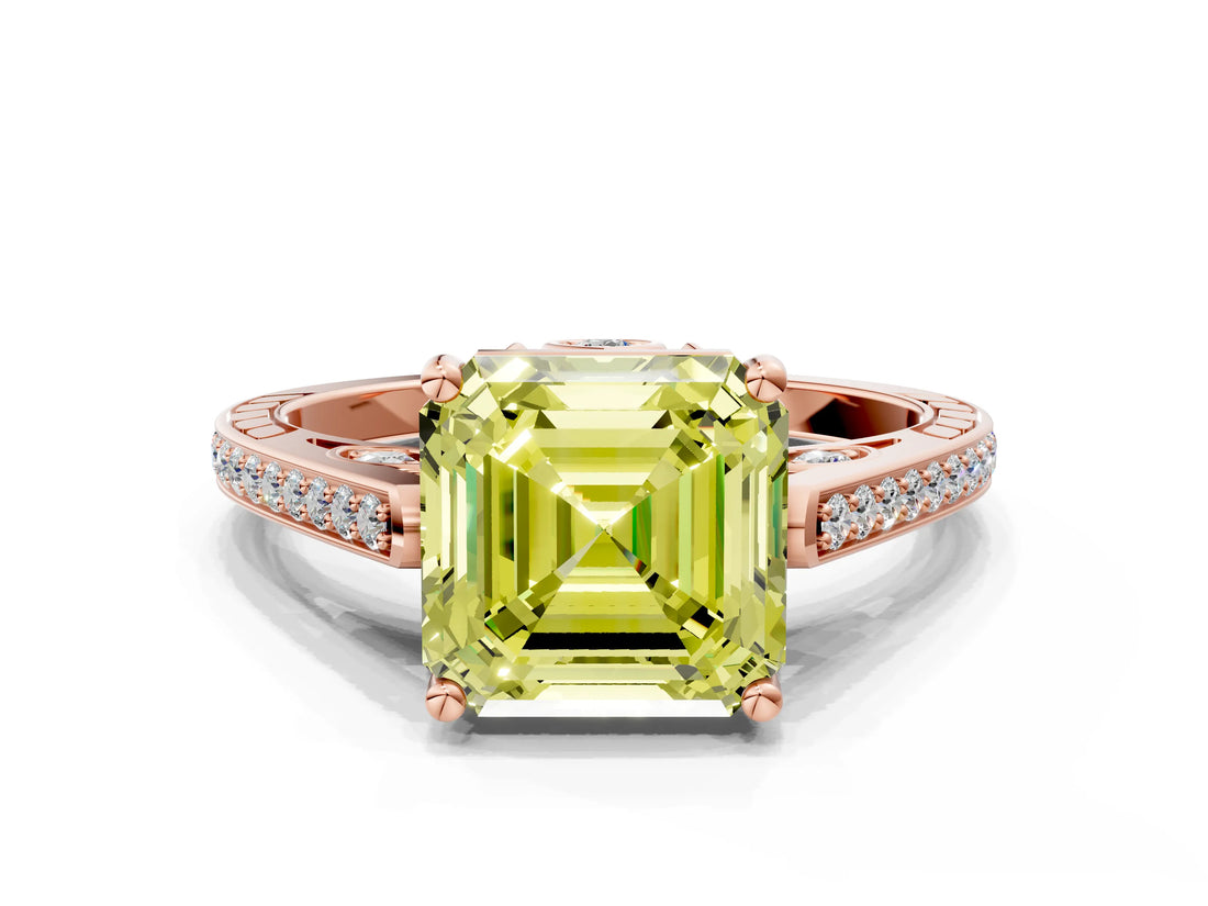 Rose gold Fancy Yellow Asscher  Cut Cathedral Pave Diamond Engagement Ring with Six-Prong Setting_32