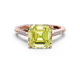 Rose gold Fancy Yellow Asscher  Cut Channel Set Solitaire Engagement Ring with Four-Prong Setting