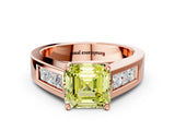 Rose gold Fancy Yellow Asscher Cut Cut Channel Set Solitaire Ring with Four-Prong Setting