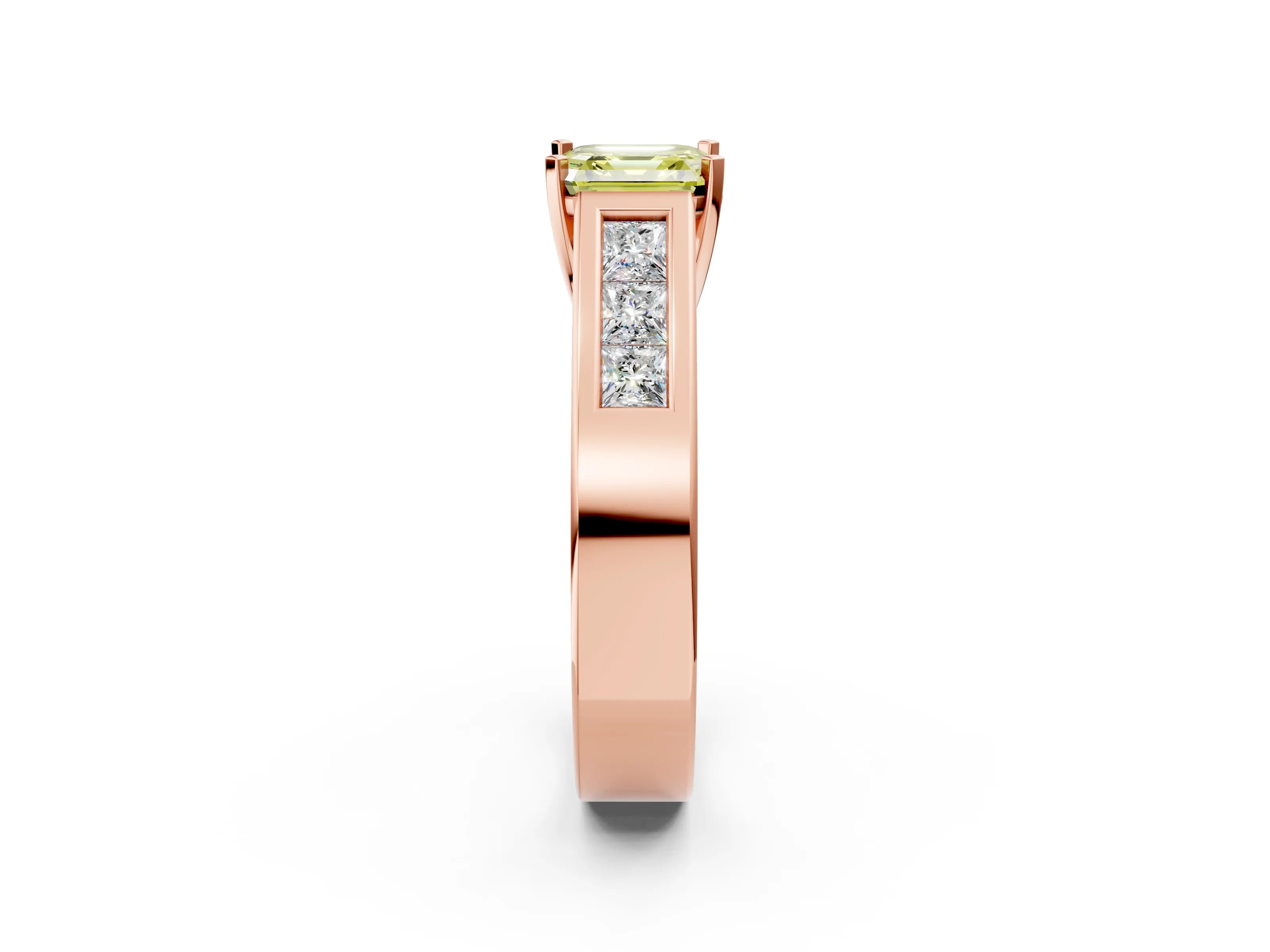 Rose gold Fancy Yellow Asscher Cut Cut Channel Set Solitaire Ring with Four-Prong Setting_2