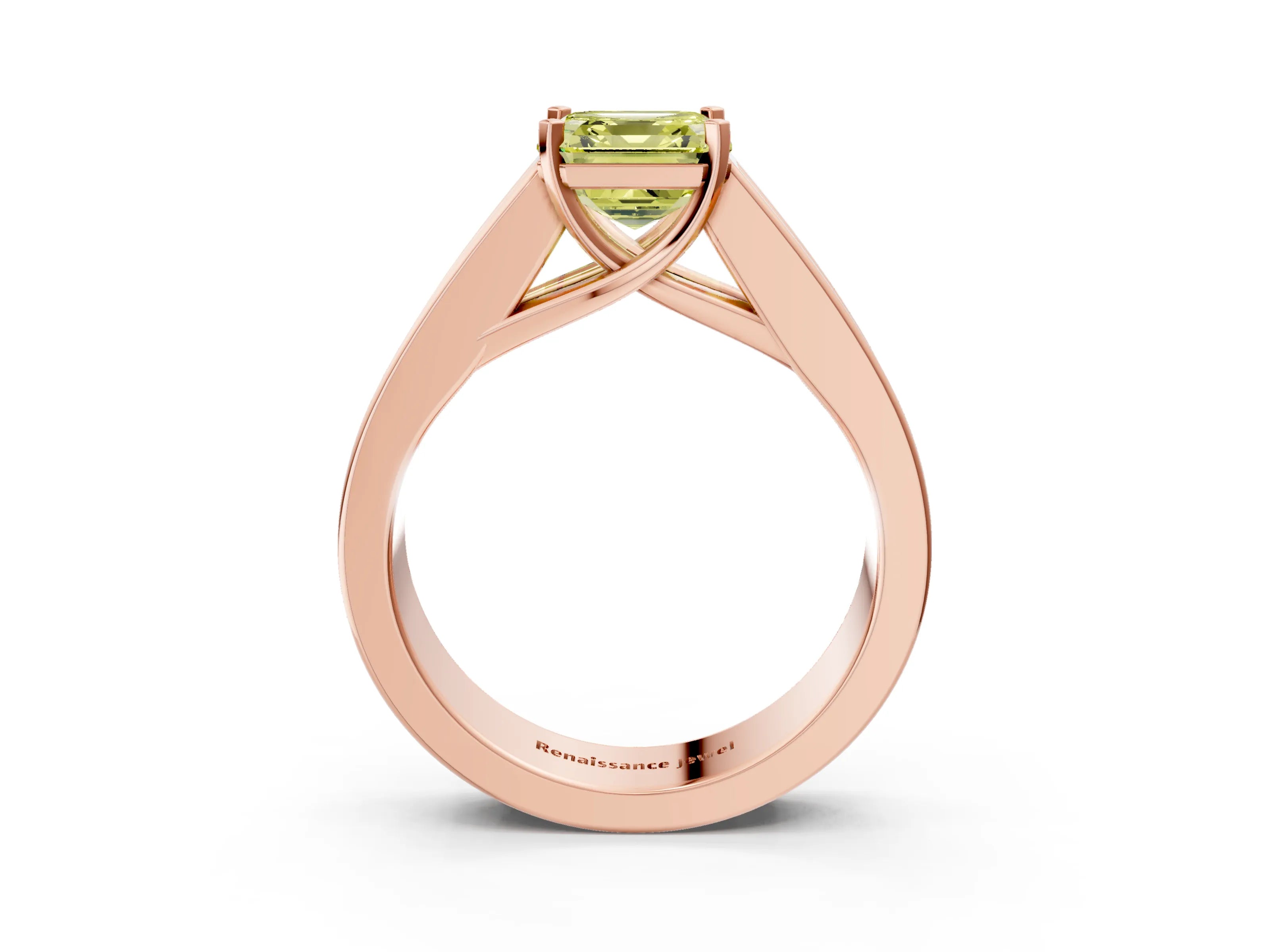 Rose gold Fancy Yellow Asscher Cut Cut Channel Set Solitaire Ring with Four-Prong Setting_3