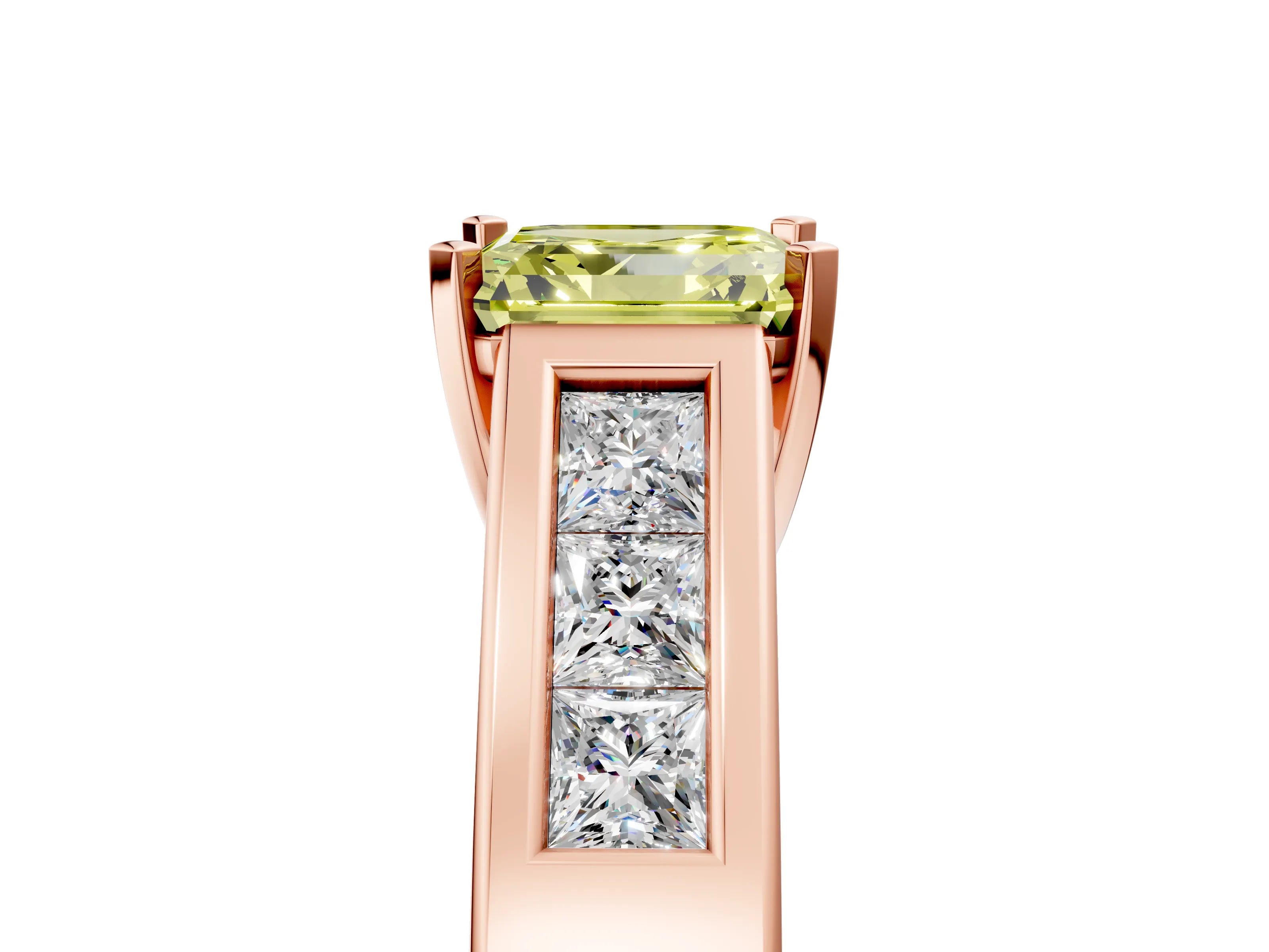 Rose gold Fancy Yellow Asscher Cut Cut Channel Set Solitaire Ring with Four-Prong Setting_5