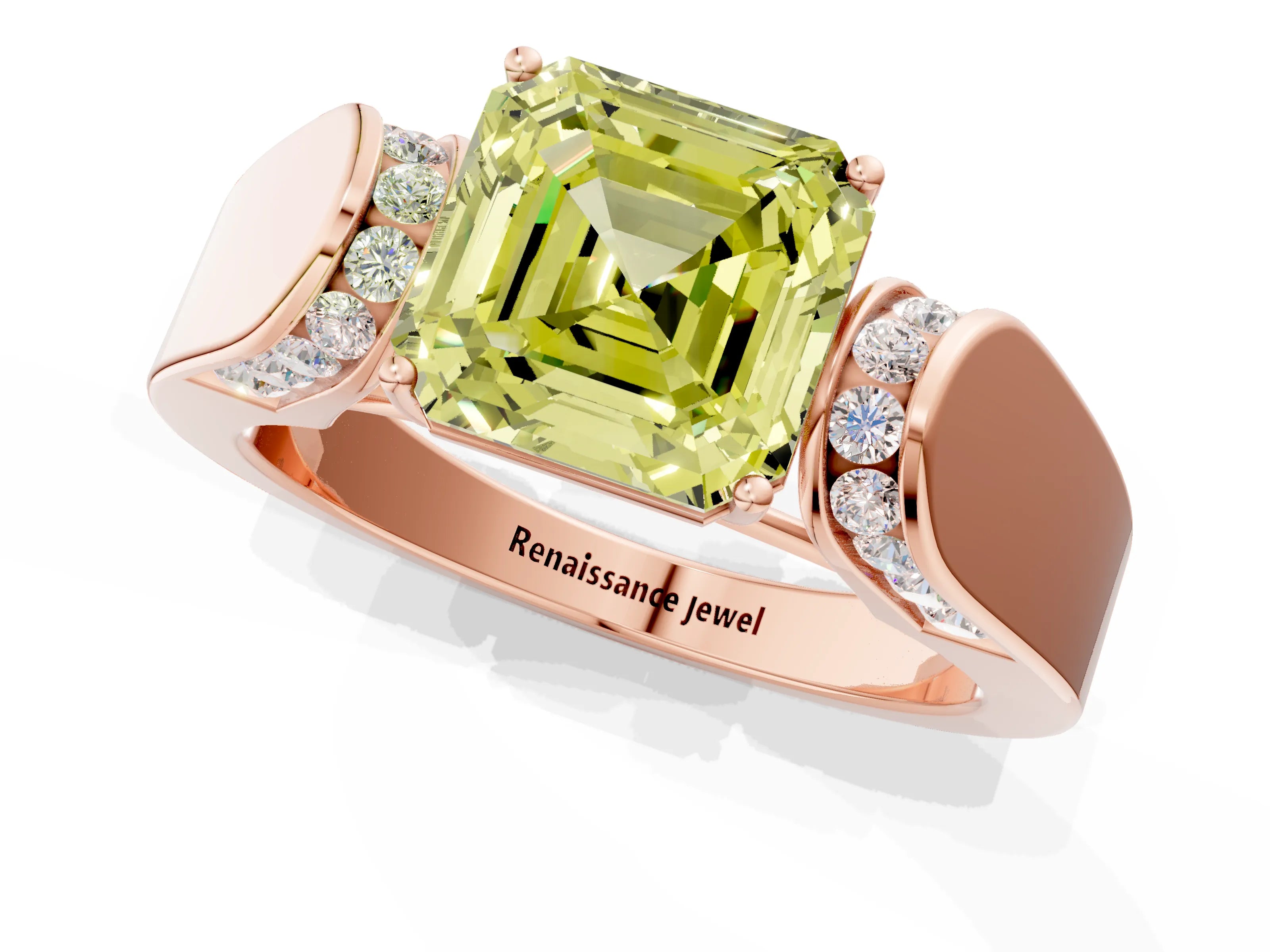 Rose gold Fancy Yellow Asscher Cut Cut Diamond Channel Set Solitaire Ring with Four-Prong Setting_1