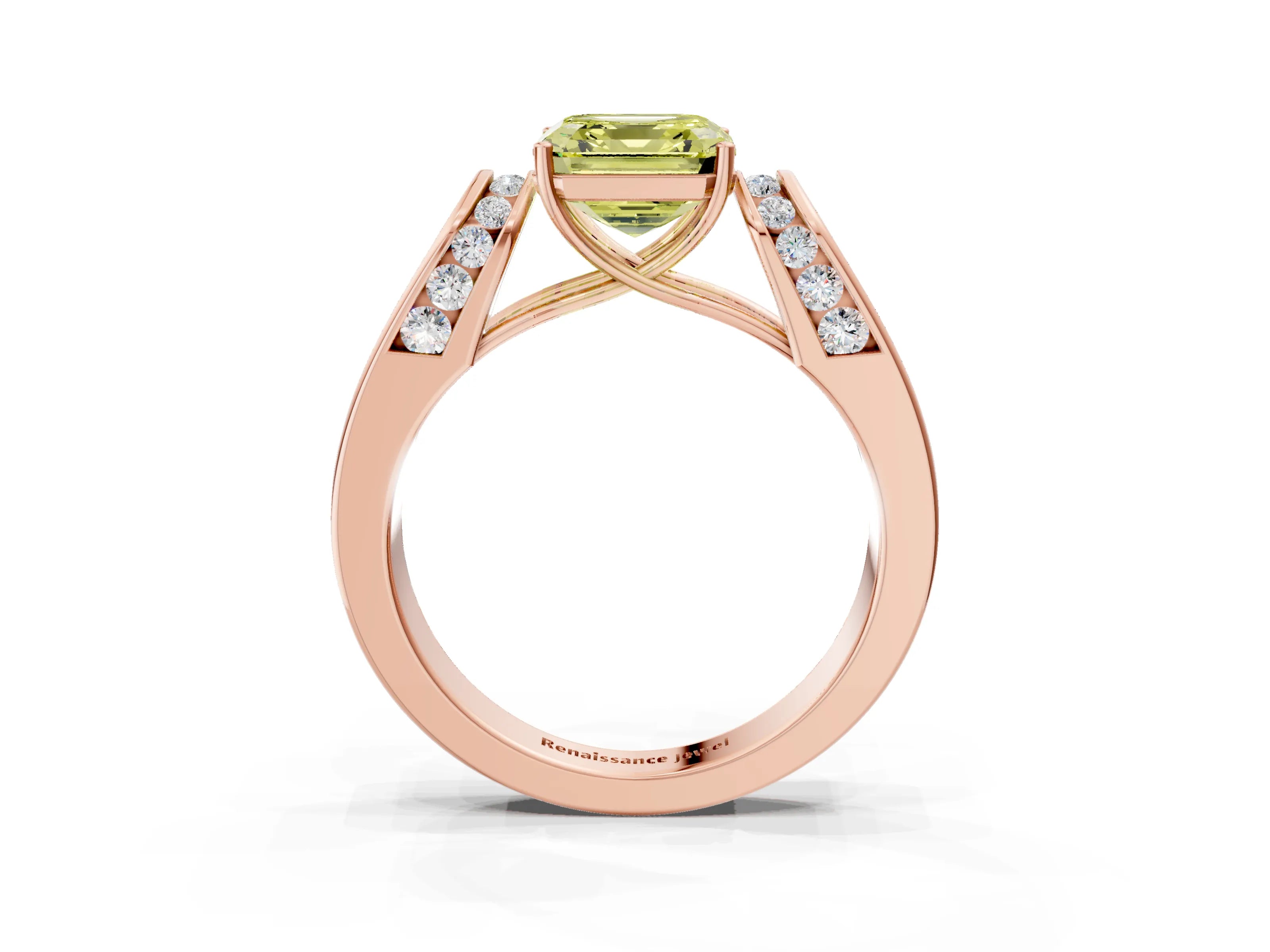 Rose gold Fancy Yellow Asscher Cut Cut Diamond Channel Set Solitaire Ring with Four-Prong Setting_3