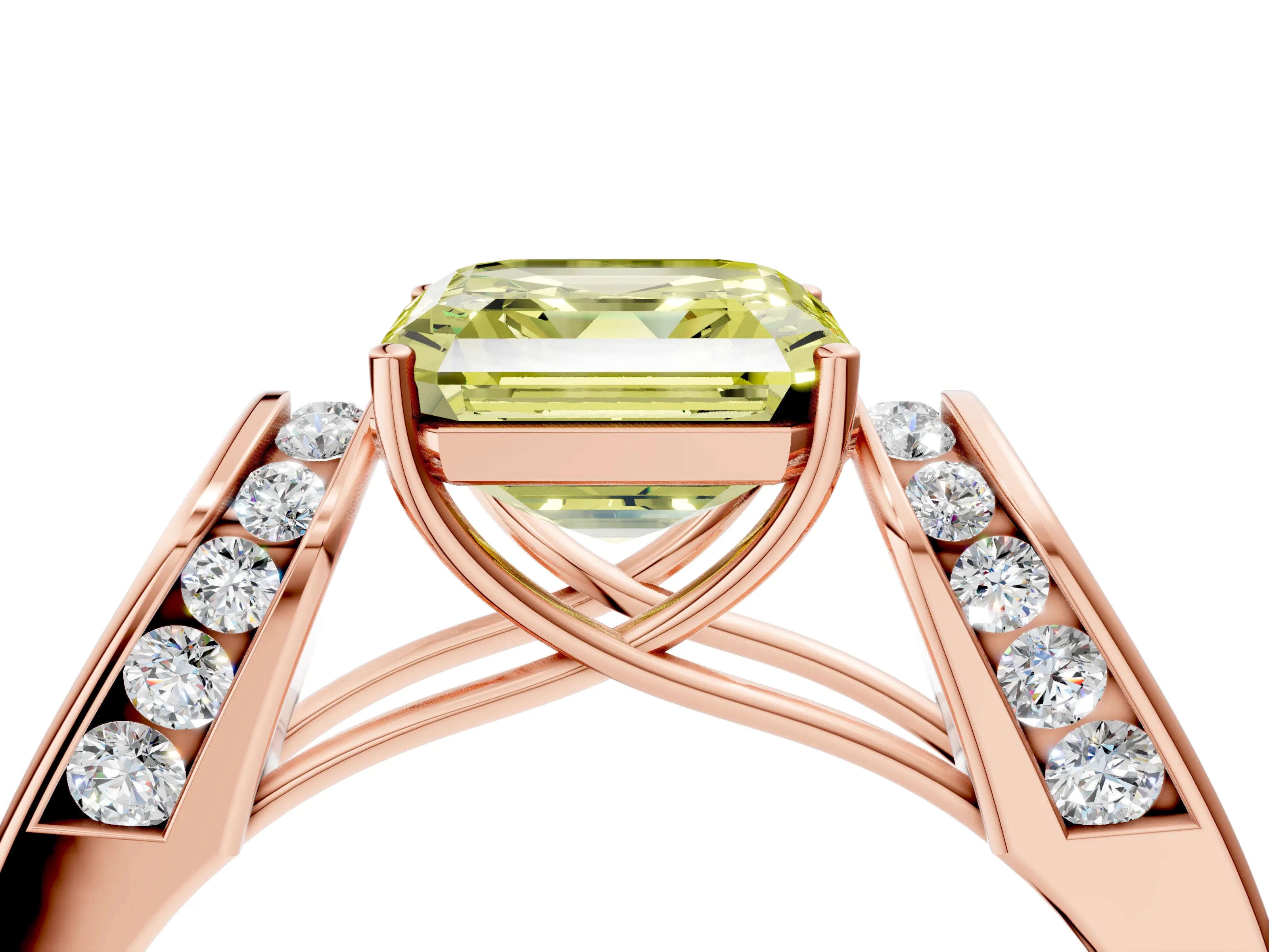 Rose gold Fancy Yellow Asscher Cut Cut Diamond Channel Set Solitaire Ring with Four-Prong Setting_4