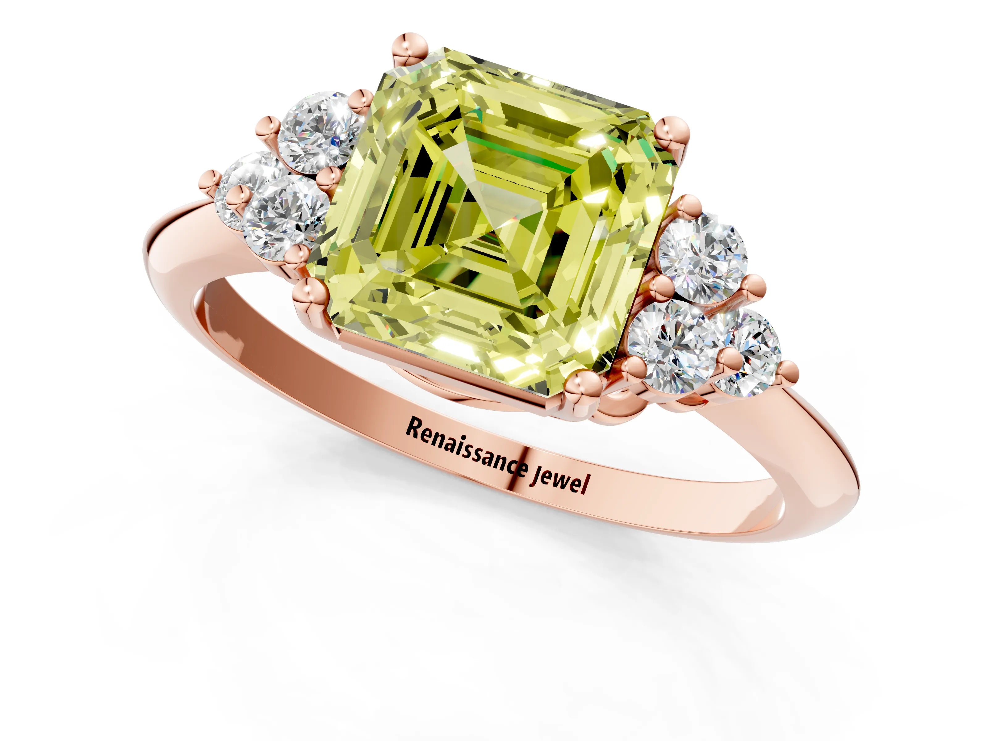 Rose gold Fancy Yellow Asscher Cut Cut Diamond Cluster Ring with Solitaire Band and Four-Prong Setting_1