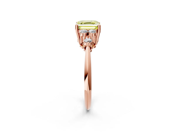 Rose Gold Asscher Cut Cluster Accent Engagement Ring Setting for Fancy Yellow Center