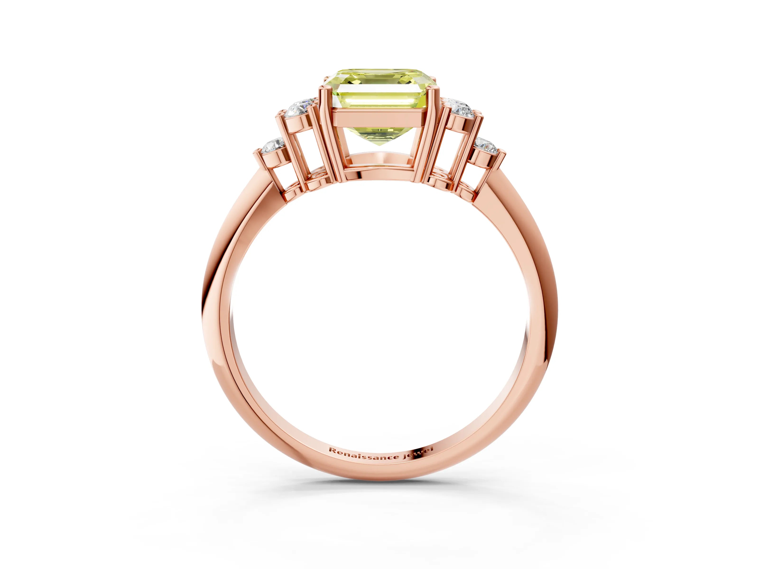 Rose gold Fancy Yellow Asscher Cut Cut Diamond Cluster Ring with Solitaire Band and Four-Prong Setting_3