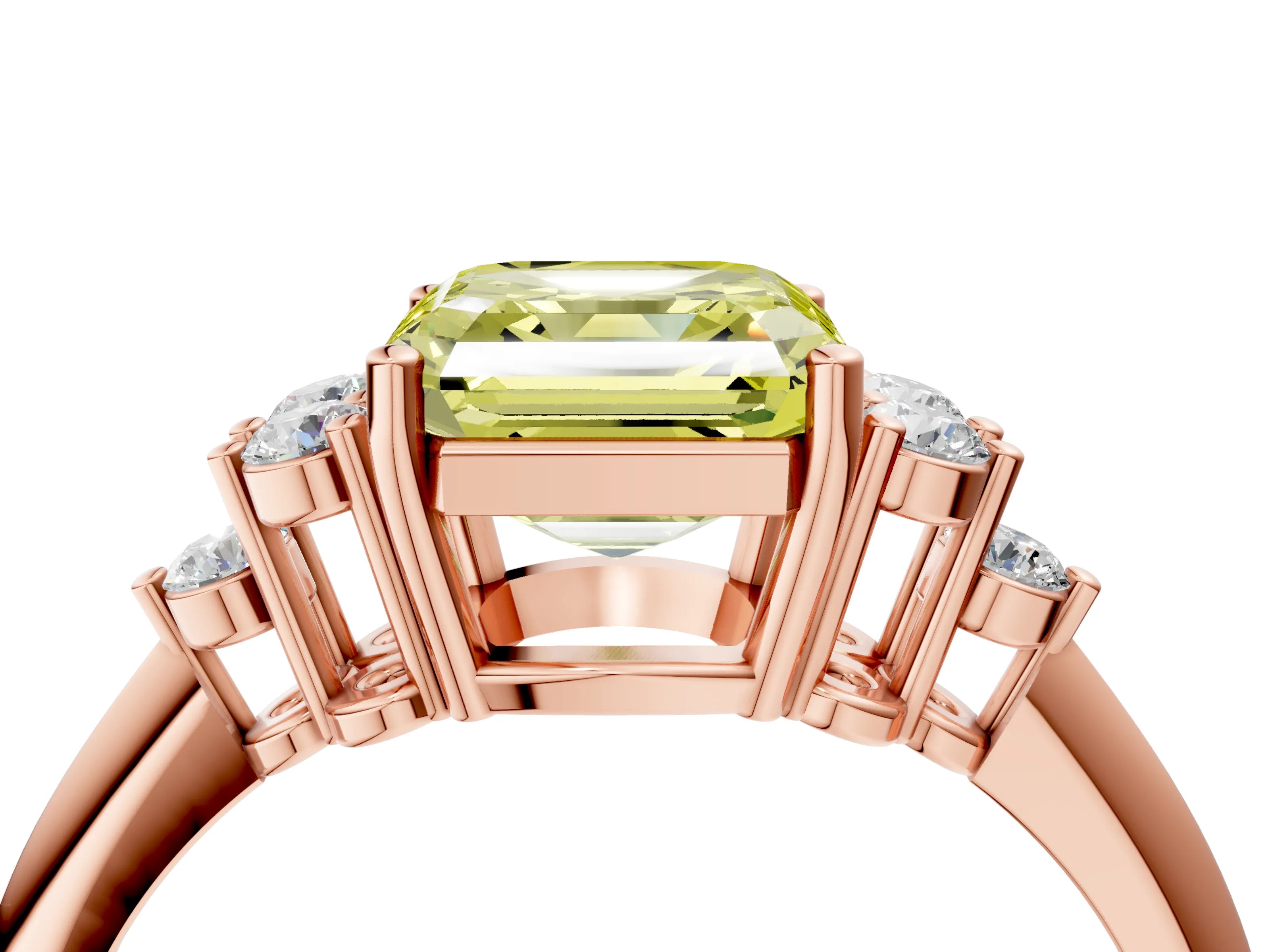 Rose gold Fancy Yellow Asscher Cut Cut Diamond Cluster Ring with Solitaire Band and Four-Prong Setting_4