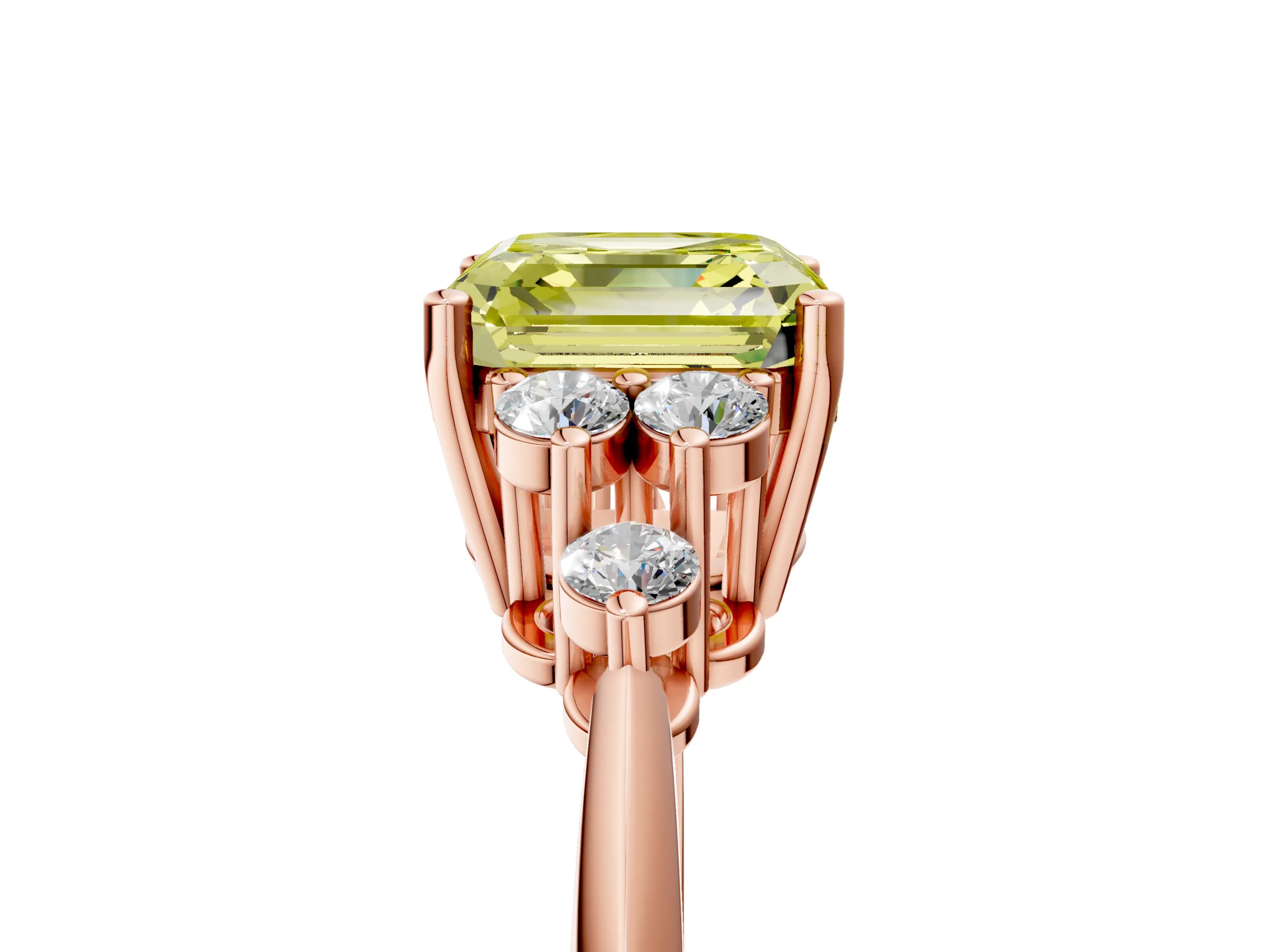 Rose gold Fancy Yellow Asscher Cut Cut Diamond Cluster Ring with Solitaire Band and Four-Prong Setting_5