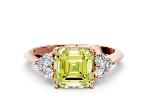 Rose gold Fancy Yellow Asscher Cut Cut Diamond Cluster Ring with Solitaire Band and Four-Prong Setting