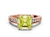 Rose gold Fancy Yellow Asscher Cut Cut Diamond Milgrain Pave Band Four-Prong Setting Ring_3