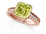 Rose gold Fancy Yellow Asscher Cut Cut Diamond Milgrain Pave Band Four-Prong Setting Ring_4