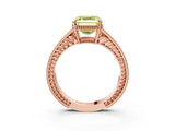 Rose gold Fancy Yellow Asscher Cut Cut Diamond Milgrain Pave Band Four-Prong Setting Ring_6