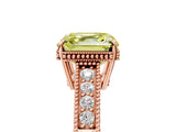 Rose gold Fancy Yellow Asscher Cut Cut Diamond Milgrain Pave Band Four-Prong Setting Ring_8