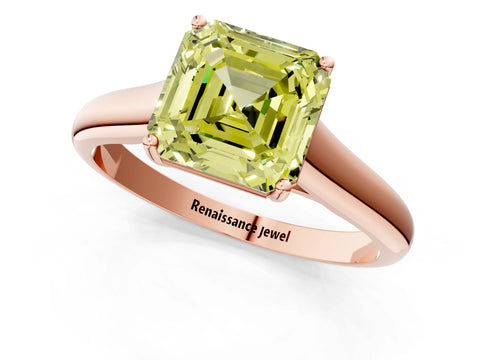 Rose gold Fancy Yellow Asscher Cut Cut Diamond Solitaire Engagement Ring with Tapered Plain Band and Four-Prong Setting_1