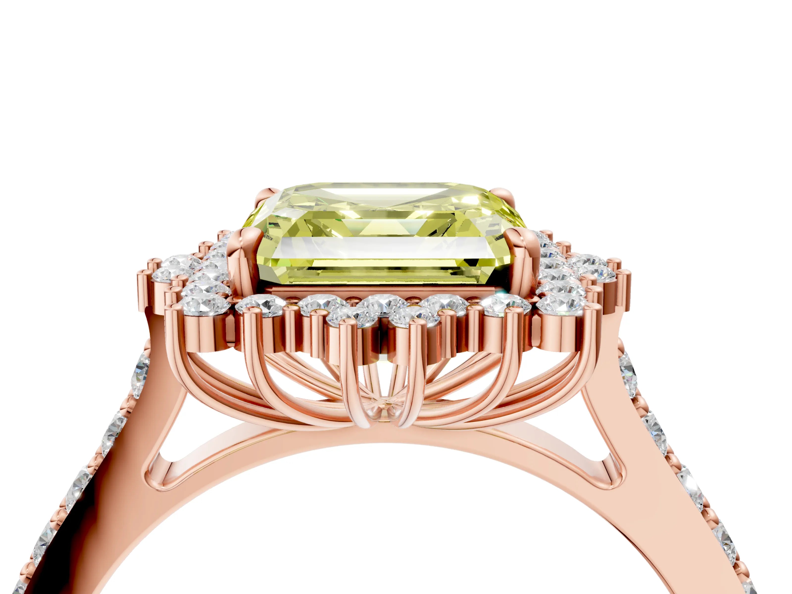 Rose gold Fancy Yellow Asscher Cut Cut Diamond Sunburst Halo Engagement Ring with Pavé Band_4